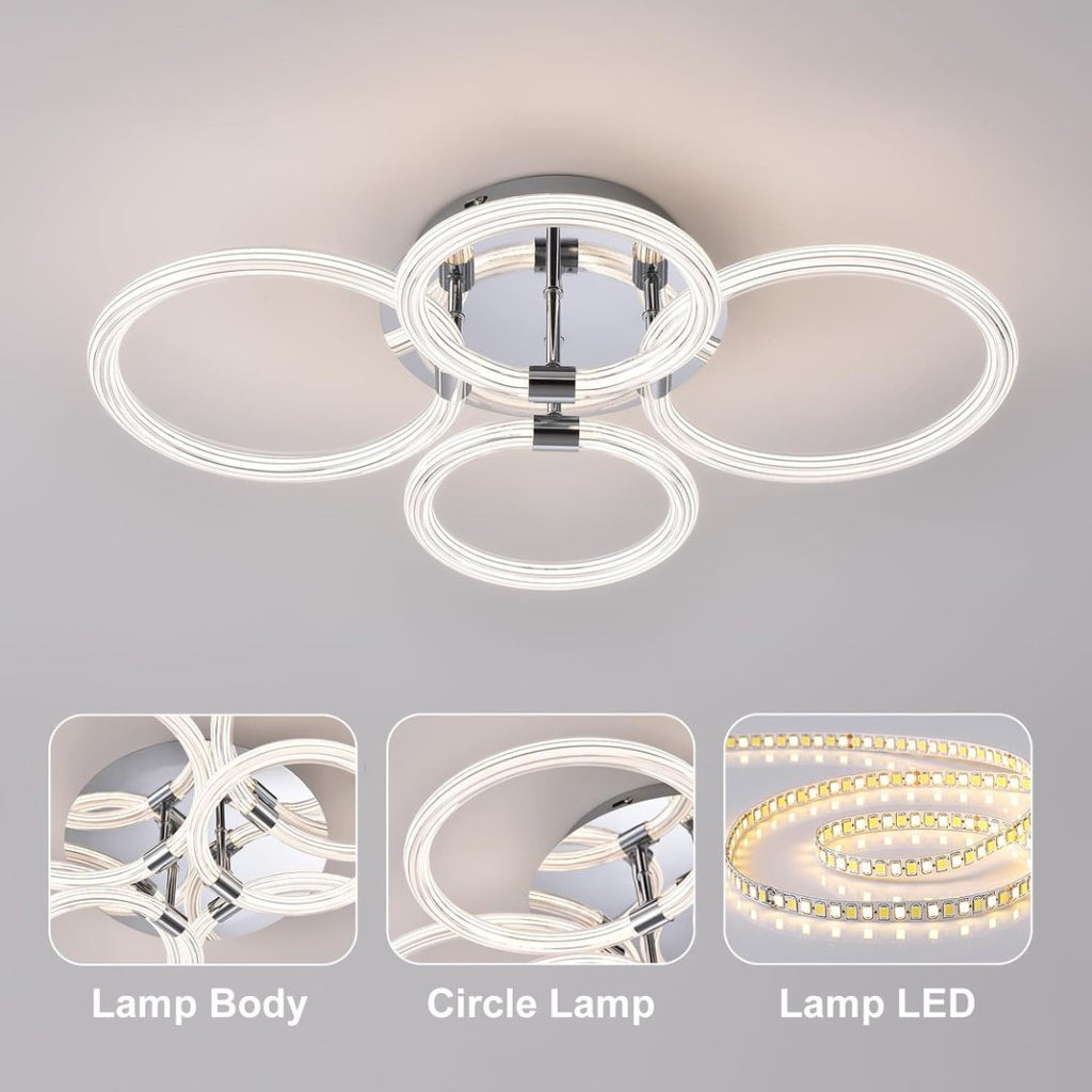6Rings Acrylic Ceiling Light Fixture With Dimmable Remote Control