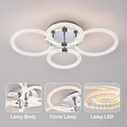 6Rings Acrylic Ceiling Light Fixture With Dimmable Remote Control
