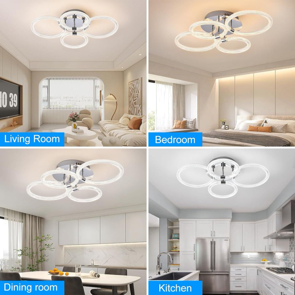 6Rings Acrylic Ceiling Light Fixture With Dimmable Remote Control