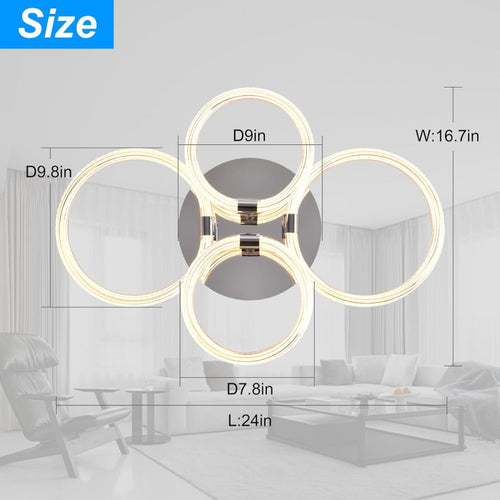 6Rings Acrylic Ceiling Light Fixture With Dimmable Remote Control