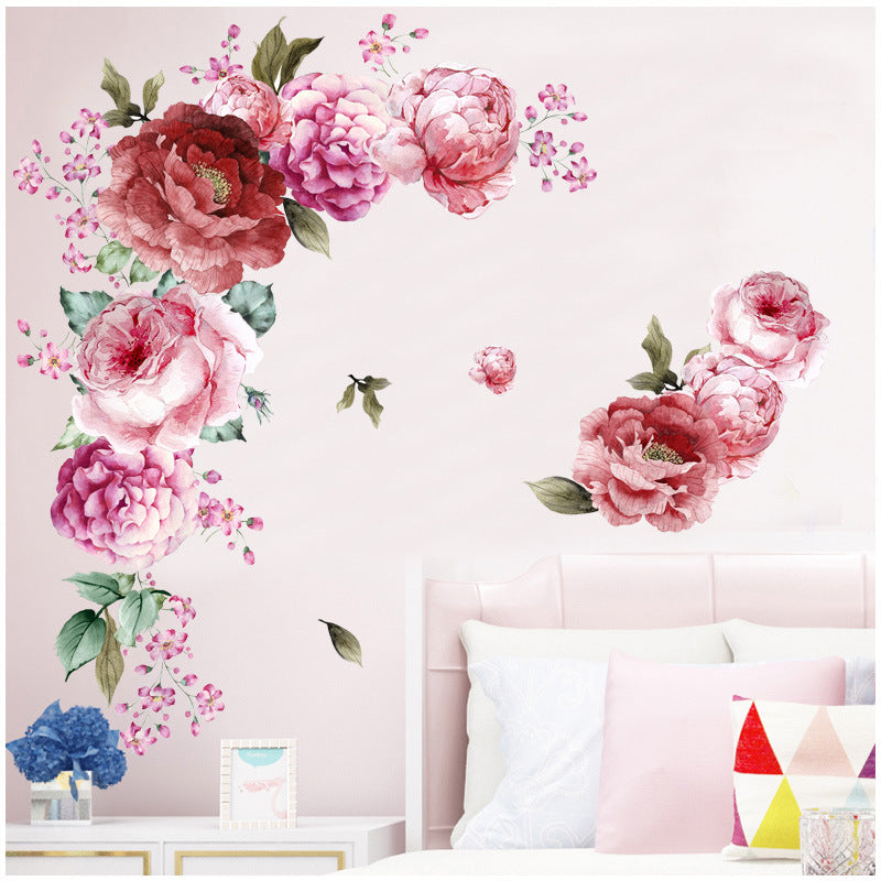 Home Wall Living Room Decoration Watercolor Peonies Flower Decoration Stickers
