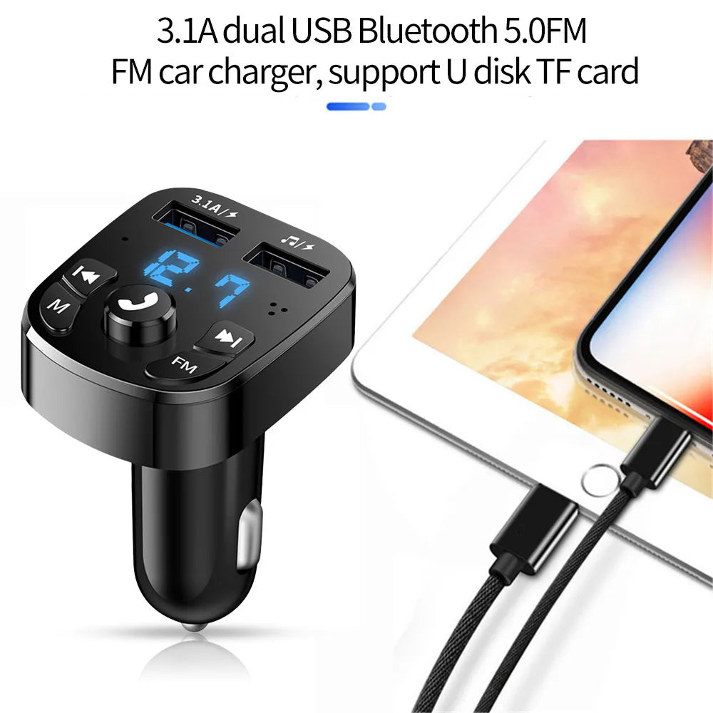 Dual USB Car MP3 Player Transmitter – Bluetooth Audio & Fast Car Charger Accessory