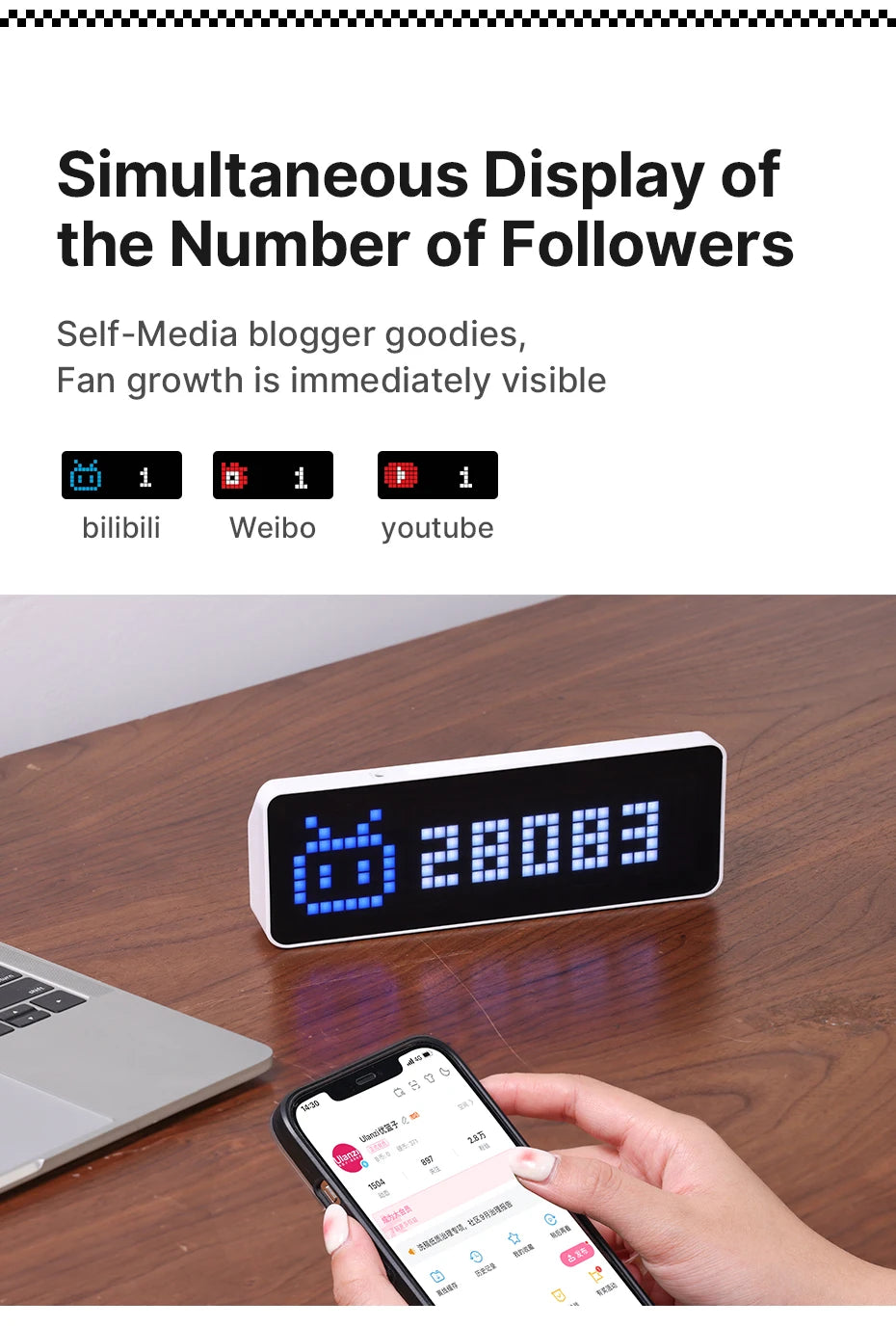 Smart Pixel Clock | Live YouTube Follower Tracker & Retro LED Desktop Decor