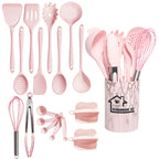 Pink 18PCS Silicone Kitchen Utensil Set – Food Grade Non-Stick Cooking Tools with Spatula, Turner & Measuring Spoons