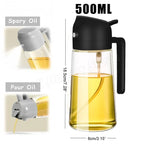 2-in-1 500ml Olive Oil Dispenser Bottle with Integrated Oil Sprayer for Cooking & BBQ