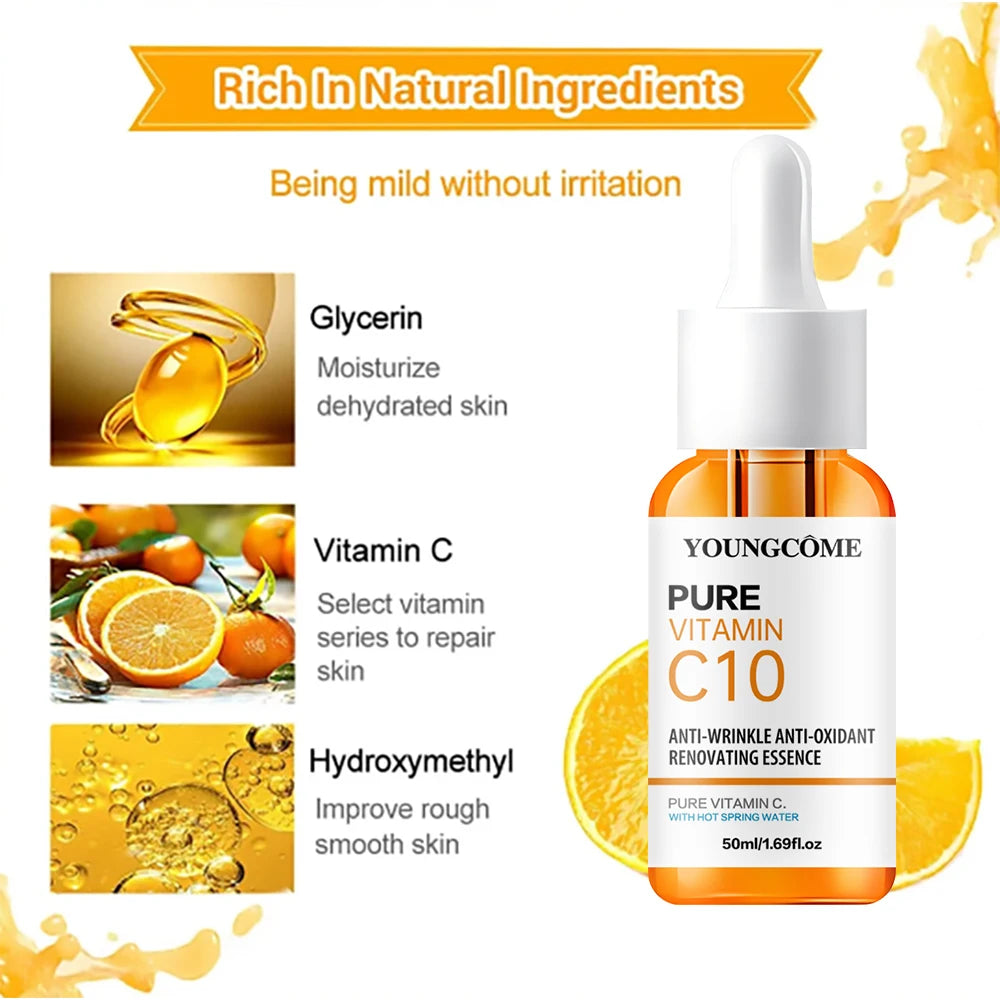 Vitamin C Facial Serum – Hyaluronic Acid Brightening Essence for Dark Spots, Fine Lines & Deep Moisturizing Skincare