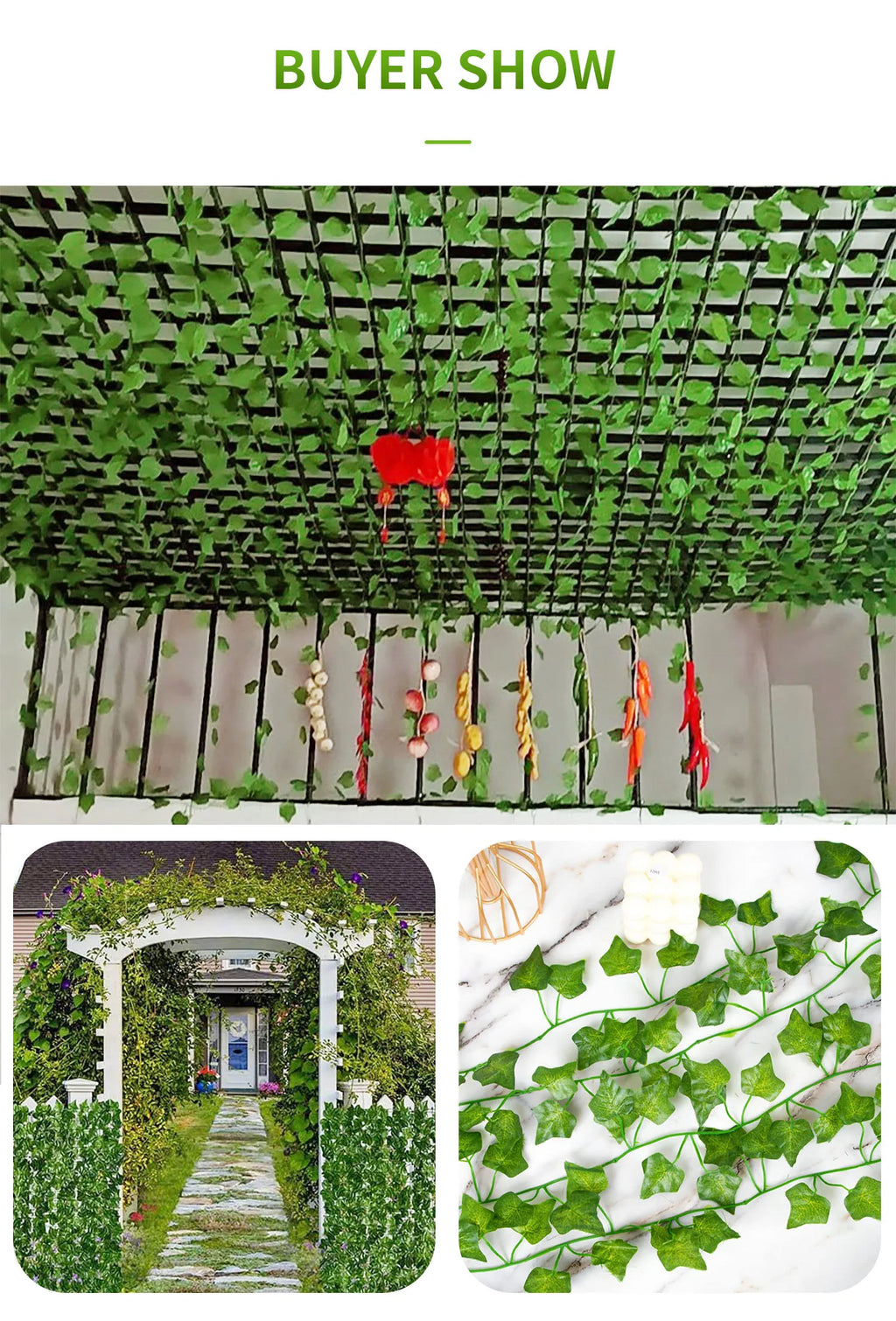 Artificial Silk Green Ivy Leaf Hanging Vine for Home and Wedding Decor