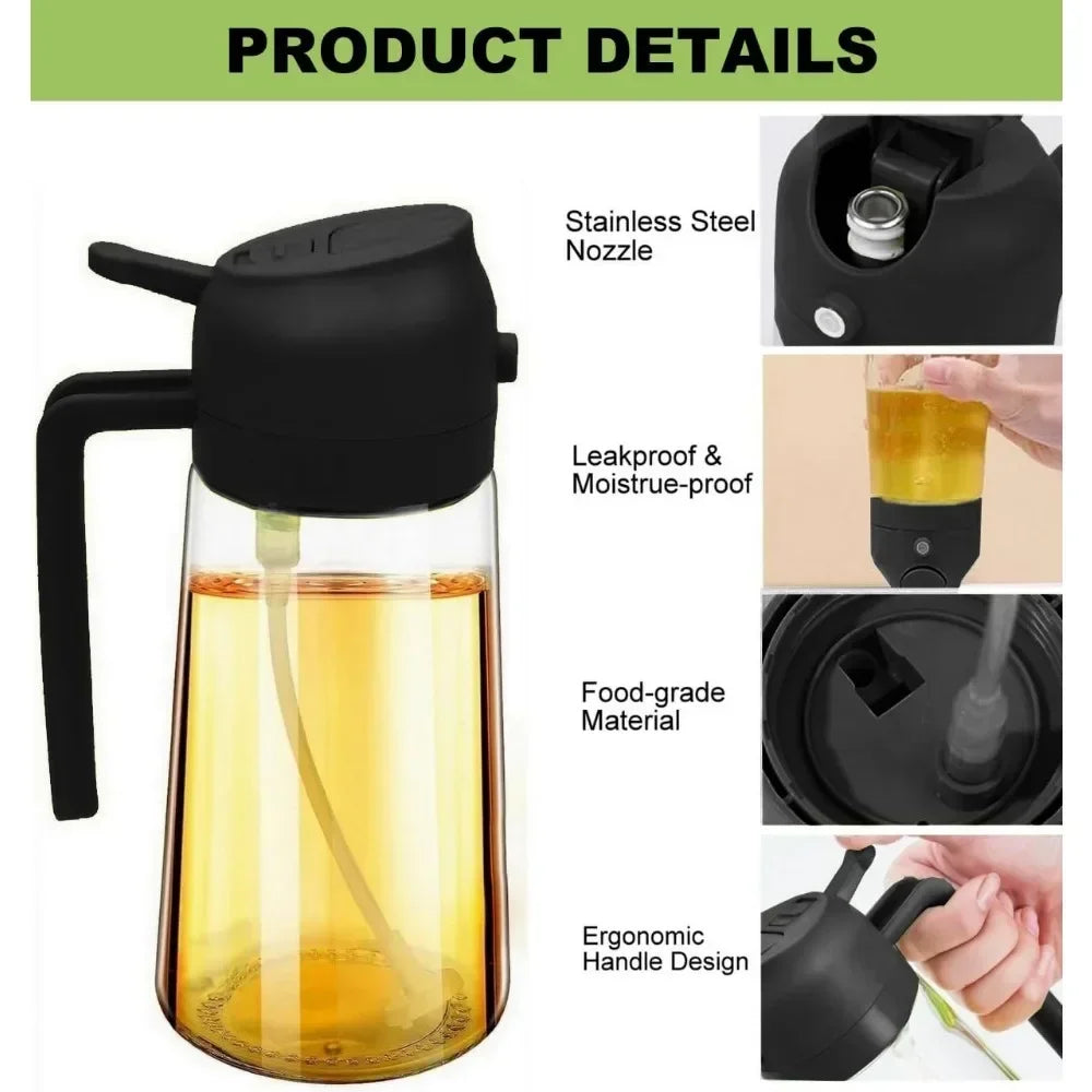 2-in-1 500ml Olive Oil Dispenser Bottle with Integrated Oil Sprayer for Cooking & BBQ