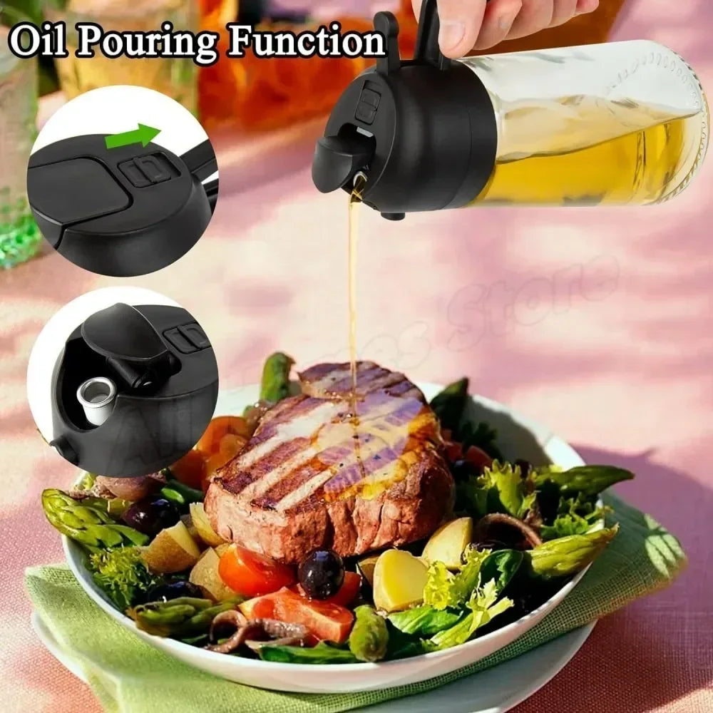 2-in-1 500ml Olive Oil Dispenser Bottle with Integrated Oil Sprayer for Cooking & BBQ