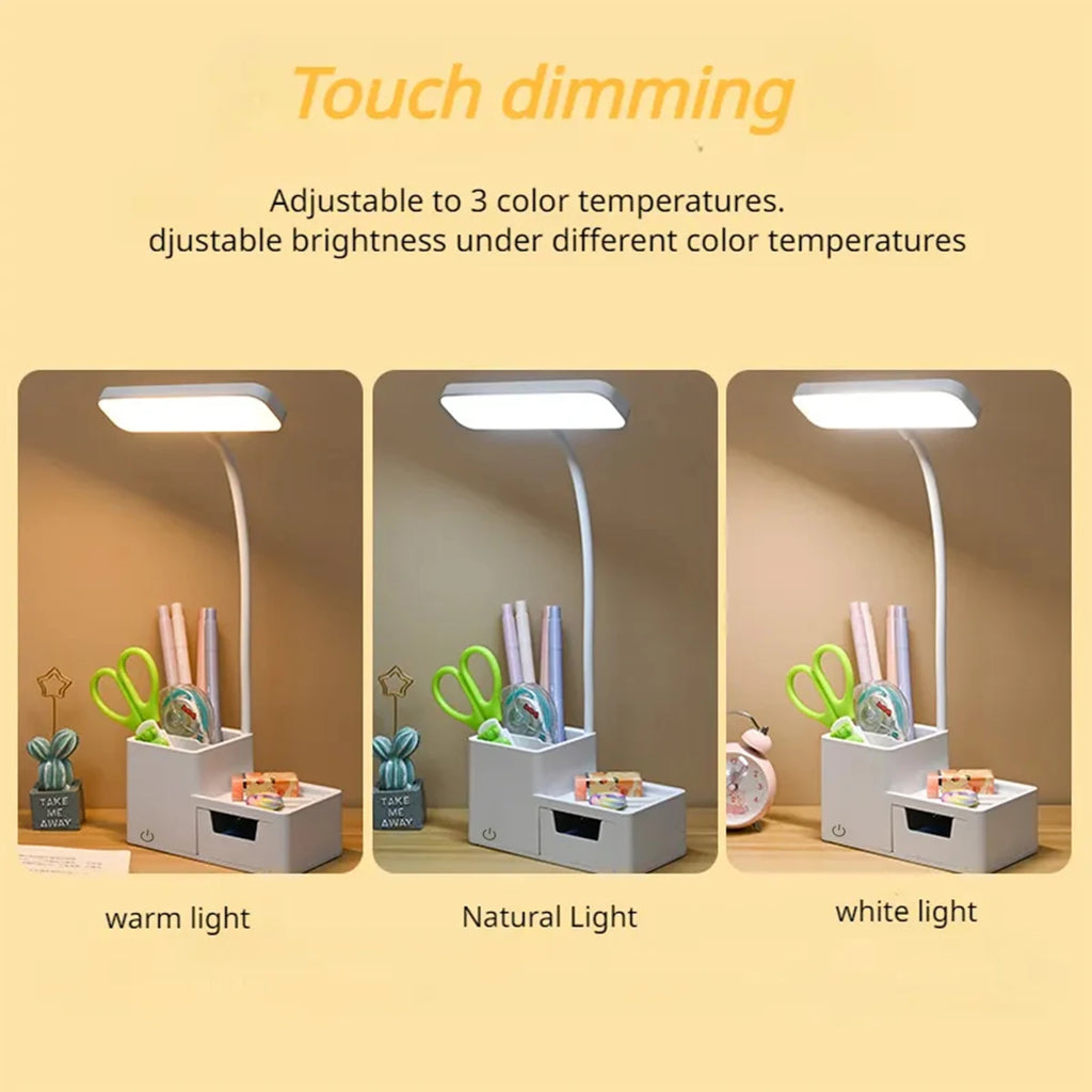 Touch Control LED Desk Lamp – 3-Level Dimmable, USB Rechargeable Reading Light