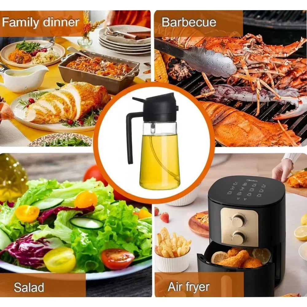 2-in-1 500ml Olive Oil Dispenser Bottle with Integrated Oil Sprayer for Cooking & BBQ