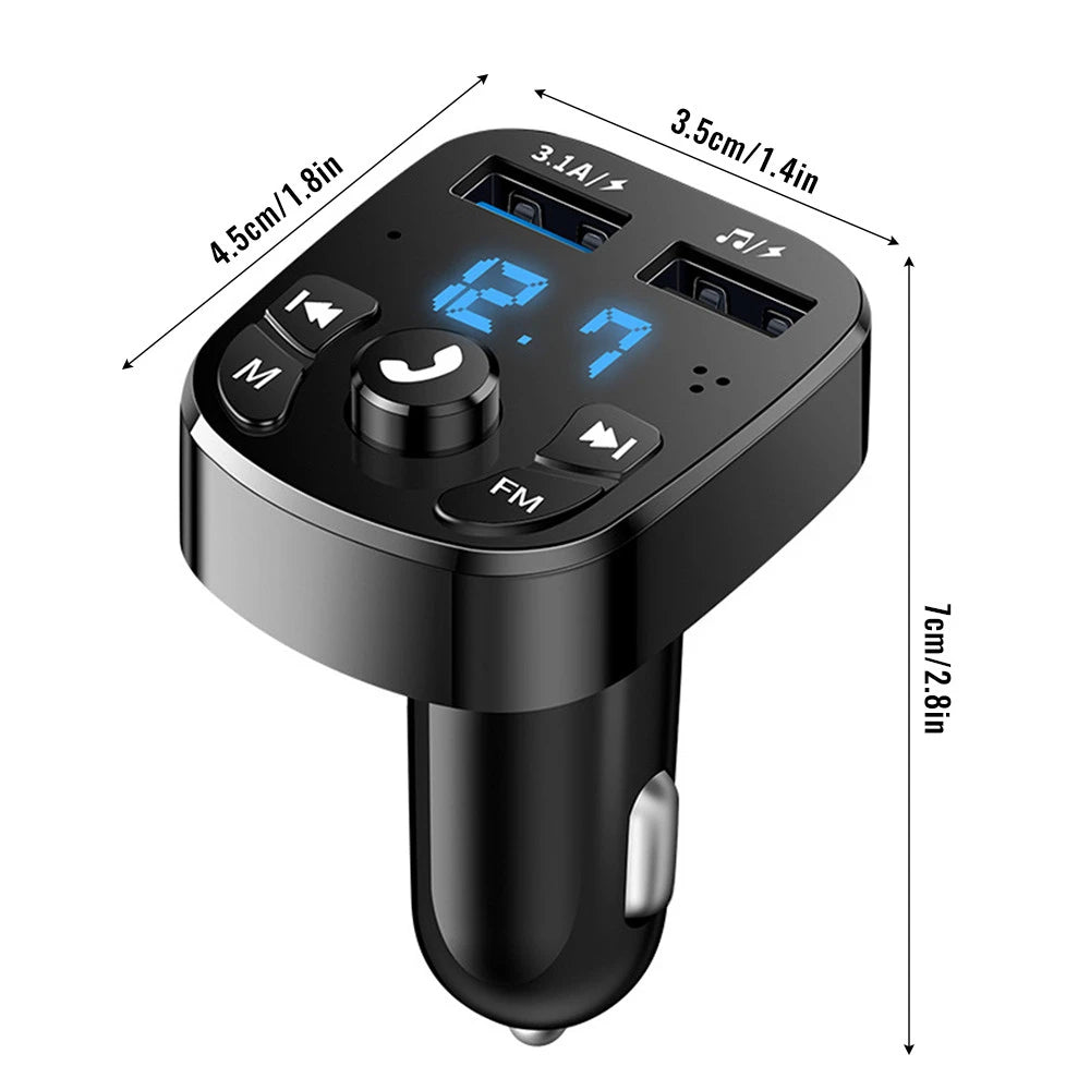 Dual USB Car MP3 Player Transmitter – Bluetooth Audio & Fast Car Charger Accessory