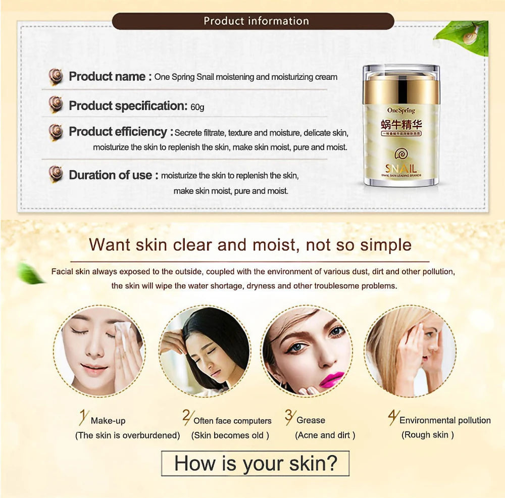 Snail Collagen Face Cream – Anti-Aging, Whitening & Dark Circle Removal Eye Serum