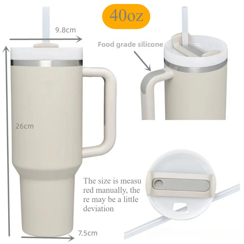 40 Oz Stainless Steel Travel Tumbler with Handle and Straw