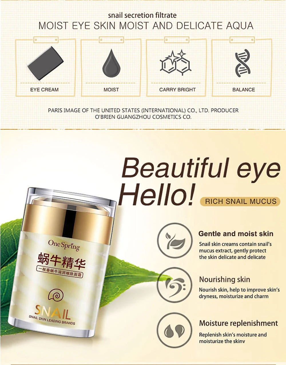 Snail Collagen Face Cream – Anti-Aging, Whitening & Dark Circle Removal Eye Serum