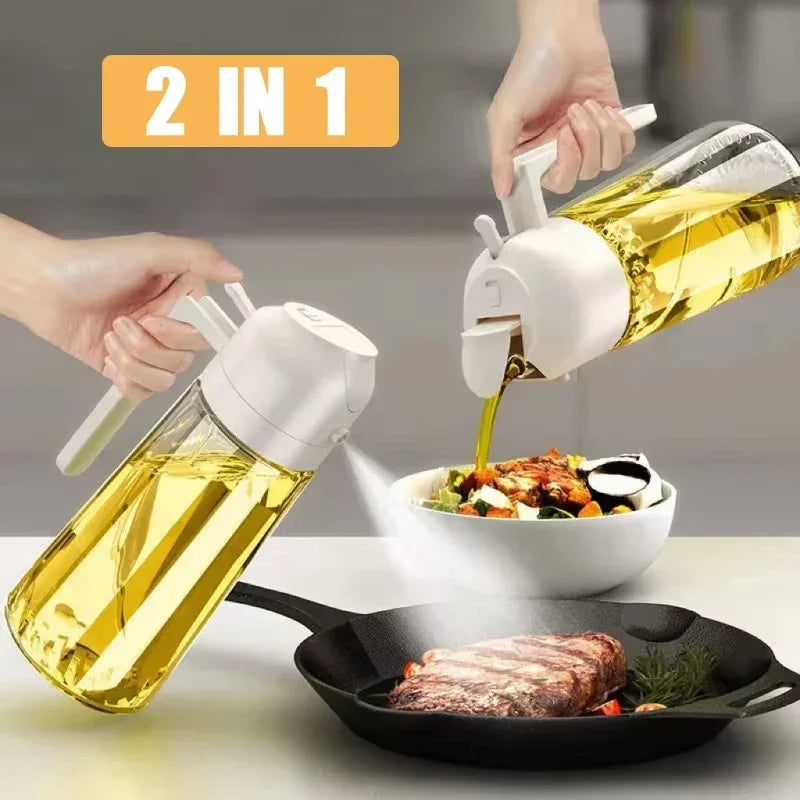 2-in-1 500ml Olive Oil Dispenser Bottle with Integrated Oil Sprayer for Cooking & BBQ