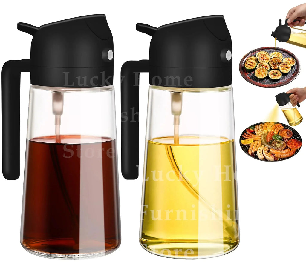 2-in-1 500ml Olive Oil Dispenser Bottle with Integrated Oil Sprayer for Cooking & BBQ