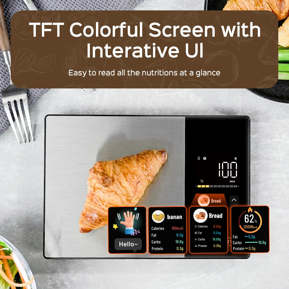 Smart Stainless Steel Kitchen Scale – 11lb/5kg Digital Food Scale with Calorie, Protein, Fat & Carb Nutritional Calculator