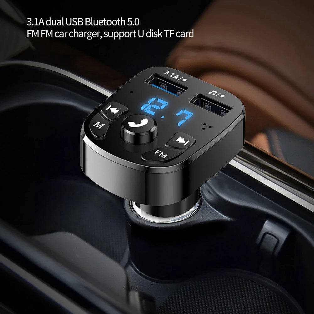 Dual USB Car MP3 Player Transmitter – Bluetooth Audio & Fast Car Charger Accessory
