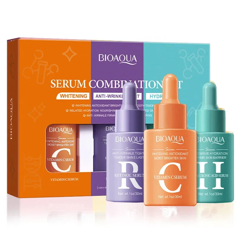 3-Piece Set: Vitamin C, Retinol, Hyaluronic Acid Face Serum Combo for Anti-Aging