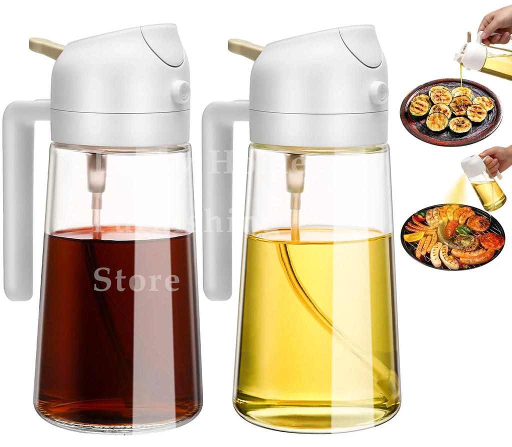 2-in-1 500ml Olive Oil Dispenser Bottle with Integrated Oil Sprayer for Cooking & BBQ
