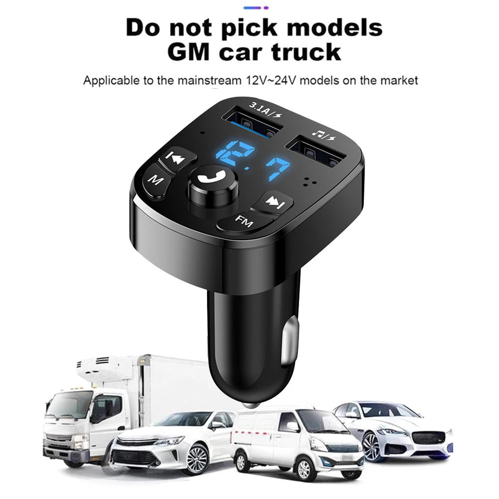 Dual USB Car MP3 Player Transmitter – Bluetooth Audio & Fast Car Charger Accessory
