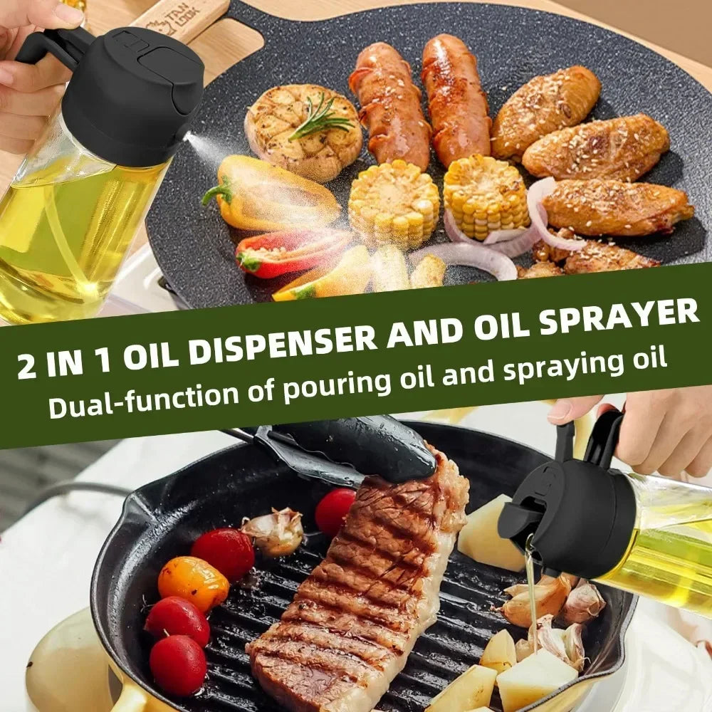 2-in-1 500ml Olive Oil Dispenser Bottle with Integrated Oil Sprayer for Cooking & BBQ
