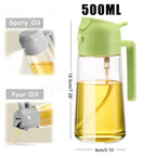 2-in-1 500ml Olive Oil Dispenser Bottle with Integrated Oil Sprayer for Cooking & BBQ