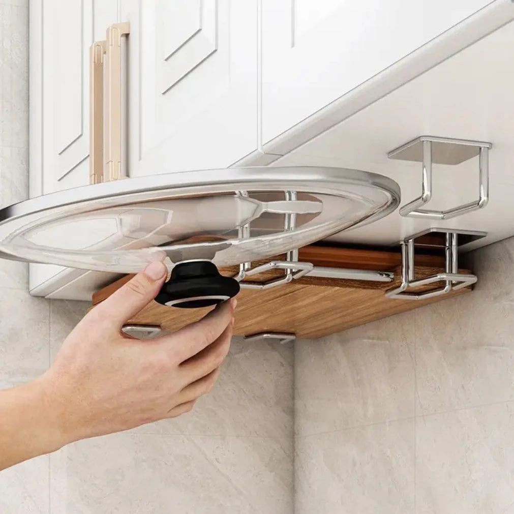 Stainless Steel Pot Lid & Cutting Board Organizer with Sponge Drainage Rack