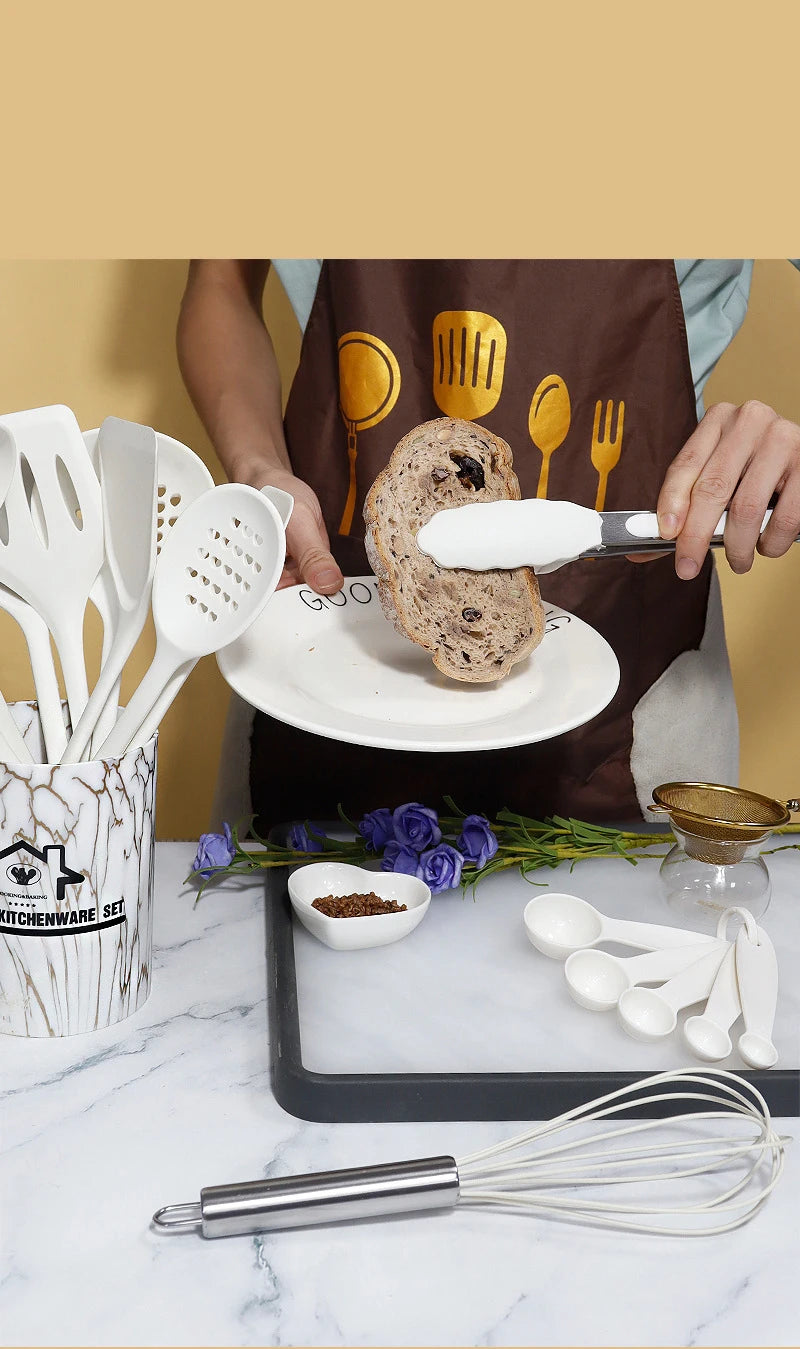 Pink 18PCS Silicone Kitchen Utensil Set – Food Grade Non-Stick Cooking Tools with Spatula, Turner & Measuring Spoons