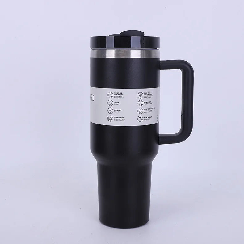 40 Oz Stainless Steel Travel Tumbler with Handle and Straw