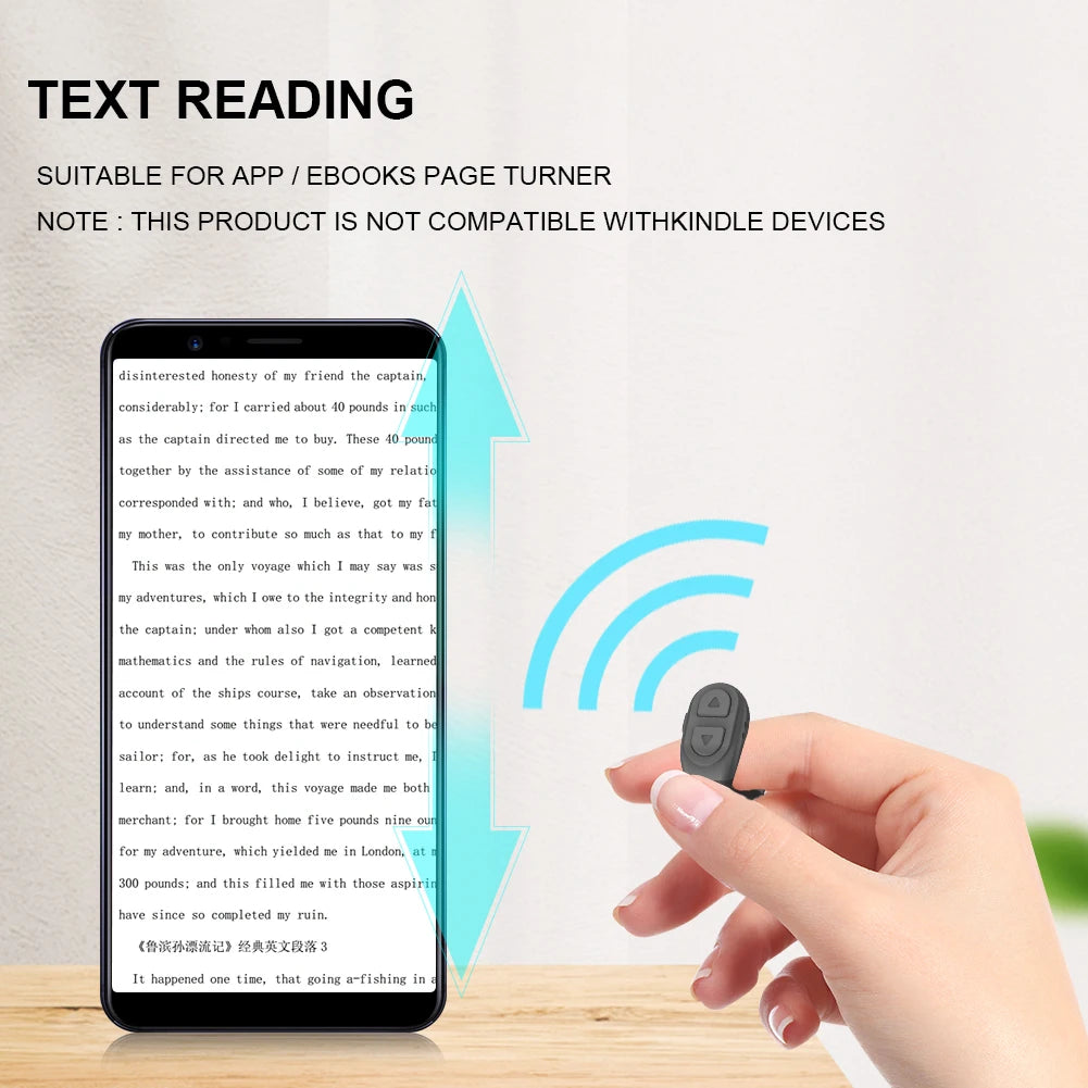 Bluetooth 5.0 Fingertip Remote Scrolling Ring – Wireless TikTok Scroll Controller & Camera Shutter Selfie Button with Phone Stand for Android & iOS