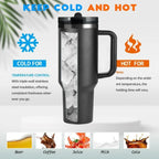 40 Oz Stainless Steel Travel Tumbler with Handle and Straw