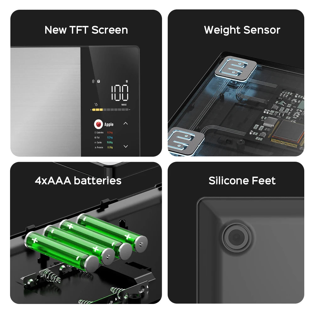 Smart Stainless Steel Kitchen Scale – 11lb/5kg Digital Food Scale with Calorie, Protein, Fat & Carb Nutritional Calculator