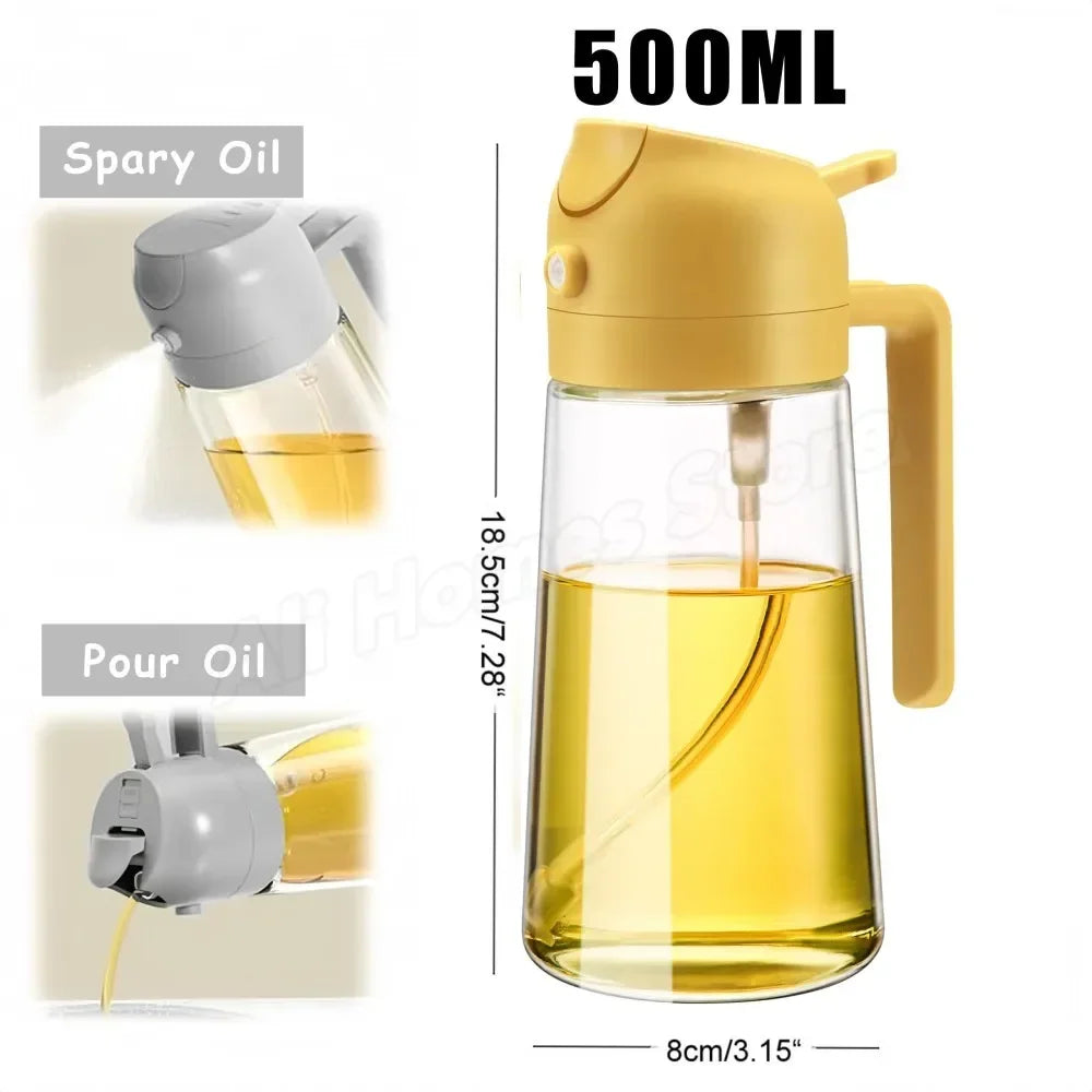 2-in-1 500ml Olive Oil Dispenser Bottle with Integrated Oil Sprayer for Cooking & BBQ