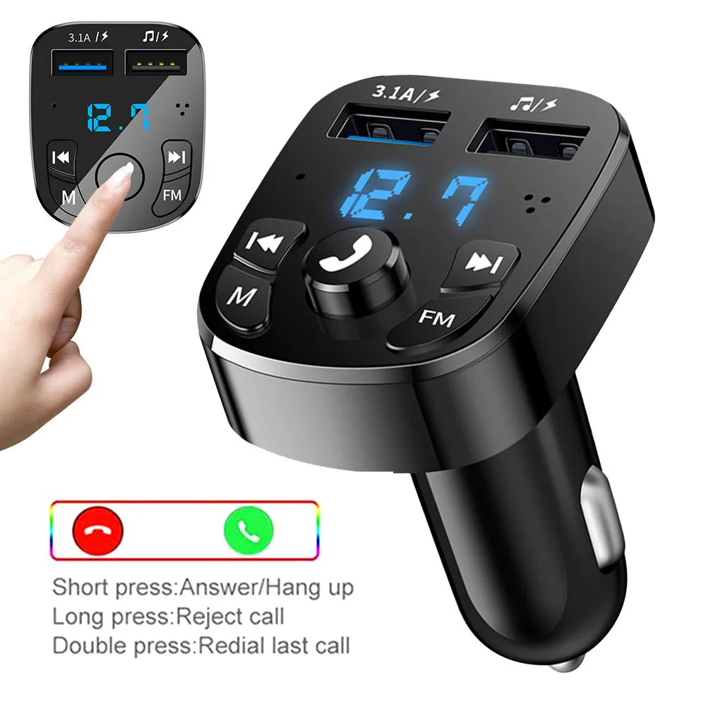 Dual USB Car MP3 Player Transmitter – Bluetooth Audio & Fast Car Charger Accessory