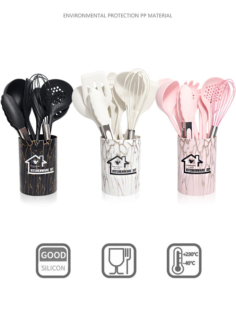 Pink 18PCS Silicone Kitchen Utensil Set – Food Grade Non-Stick Cooking Tools with Spatula, Turner & Measuring Spoons