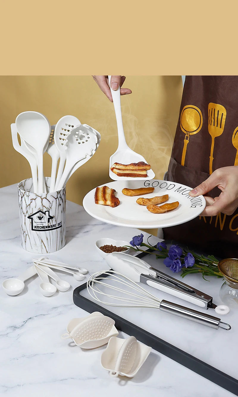 Pink 18PCS Silicone Kitchen Utensil Set – Food Grade Non-Stick Cooking Tools with Spatula, Turner & Measuring Spoons