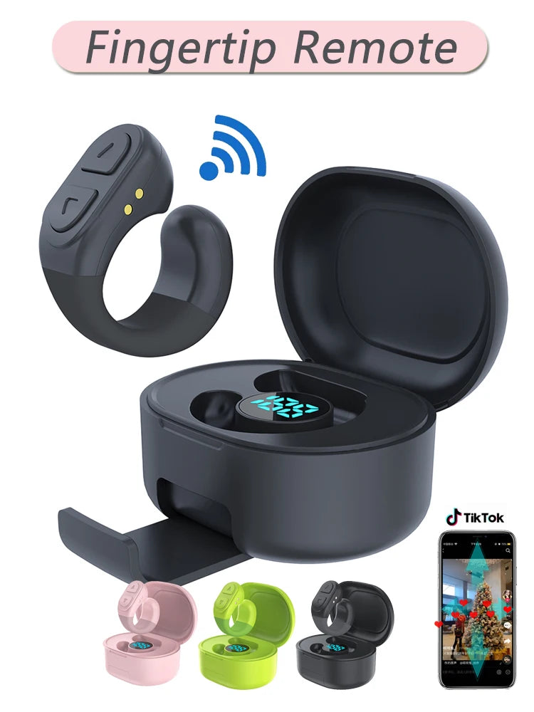 Bluetooth 5.0 Fingertip Remote Scrolling Ring – Wireless TikTok Scroll Controller & Camera Shutter Selfie Button with Phone Stand for Android & iOS