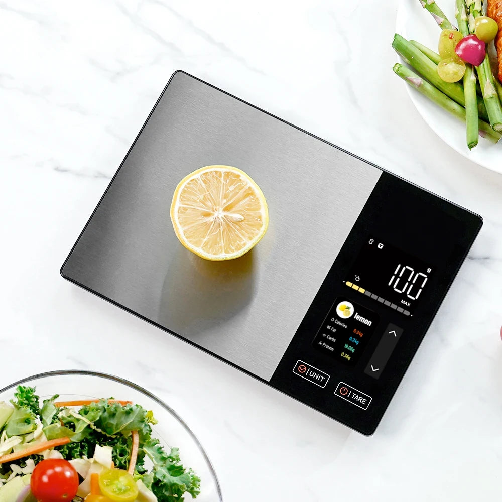 Smart Stainless Steel Kitchen Scale – 11lb/5kg Digital Food Scale with Calorie, Protein, Fat & Carb Nutritional Calculator