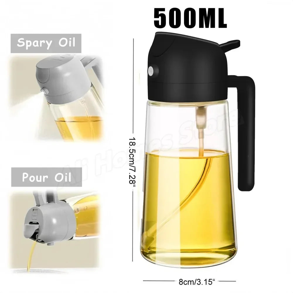 2-in-1 500ml Olive Oil Dispenser Bottle with Integrated Oil Sprayer for Cooking & BBQ