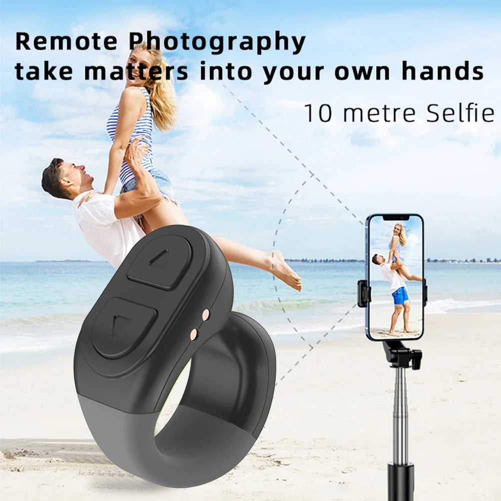 Bluetooth 5.0 Fingertip Remote Scrolling Ring – Wireless TikTok Scroll Controller & Camera Shutter Selfie Button with Phone Stand for Android & iOS