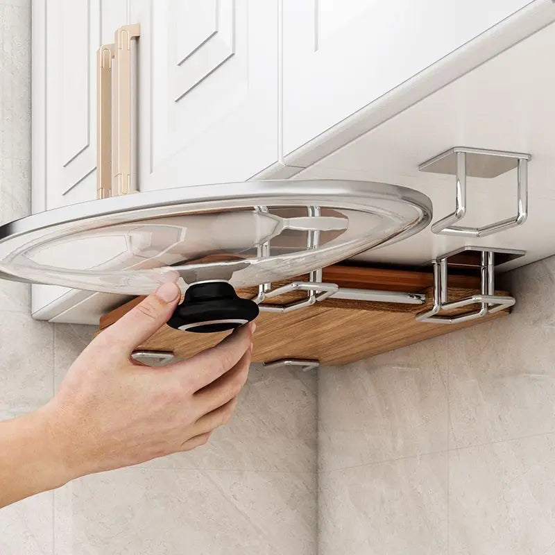 Stainless Steel Pot Lid & Cutting Board Organizer with Sponge Drainage Rack