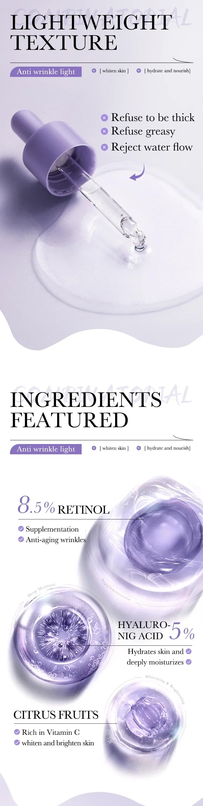 3-Piece Set: Vitamin C, Retinol, Hyaluronic Acid Face Serum Combo for Anti-Aging