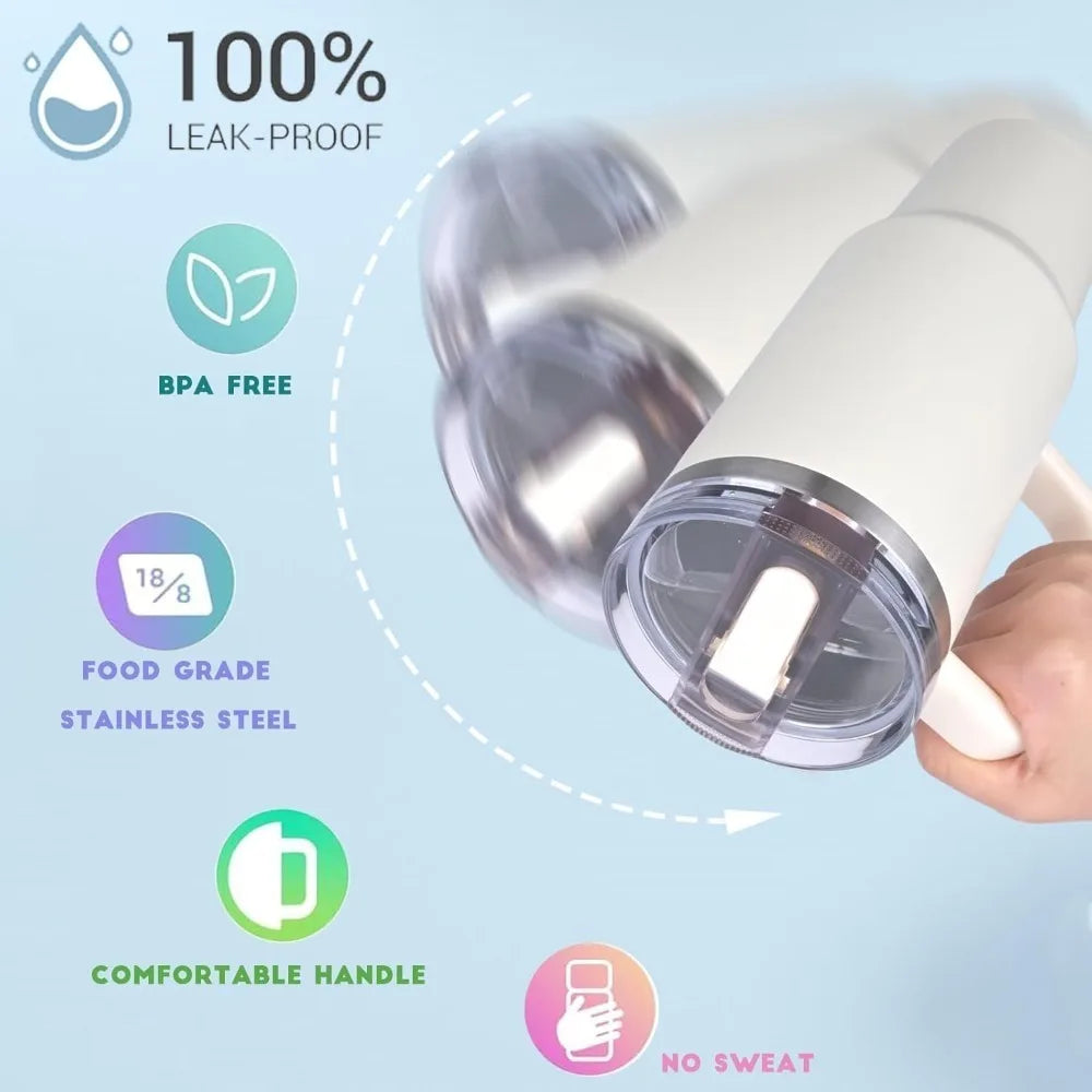 40 Oz Stainless Steel Travel Tumbler with Handle and Straw