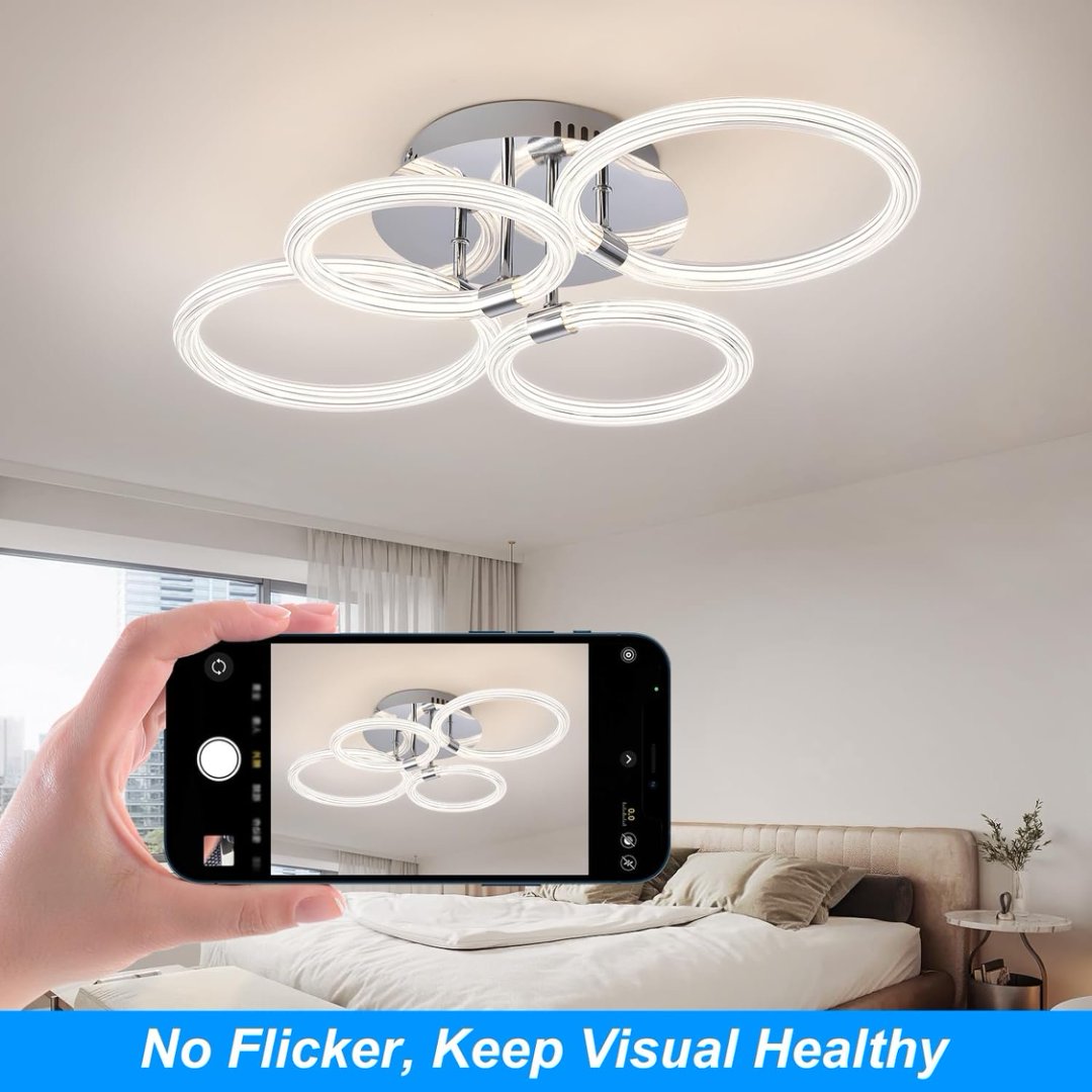 6Rings Acrylic Ceiling Light Fixture With Dimmable Remote Control
